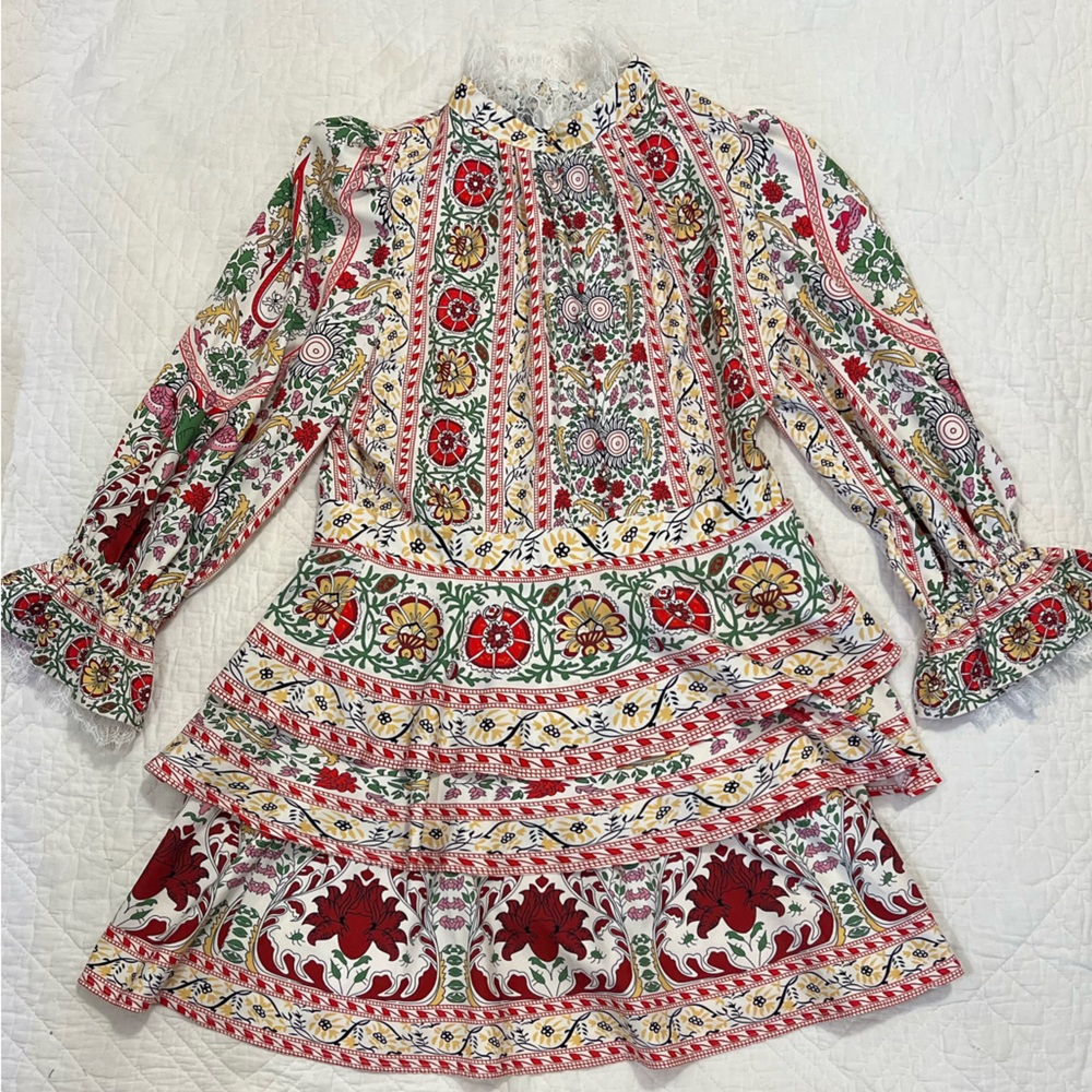 Dalia Multicolor Floral Dress with Lace Trim